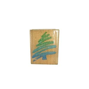 1993 All Night Media Scribble Tree Stamp 639E Rubber Wood Mounted Christmas Tree